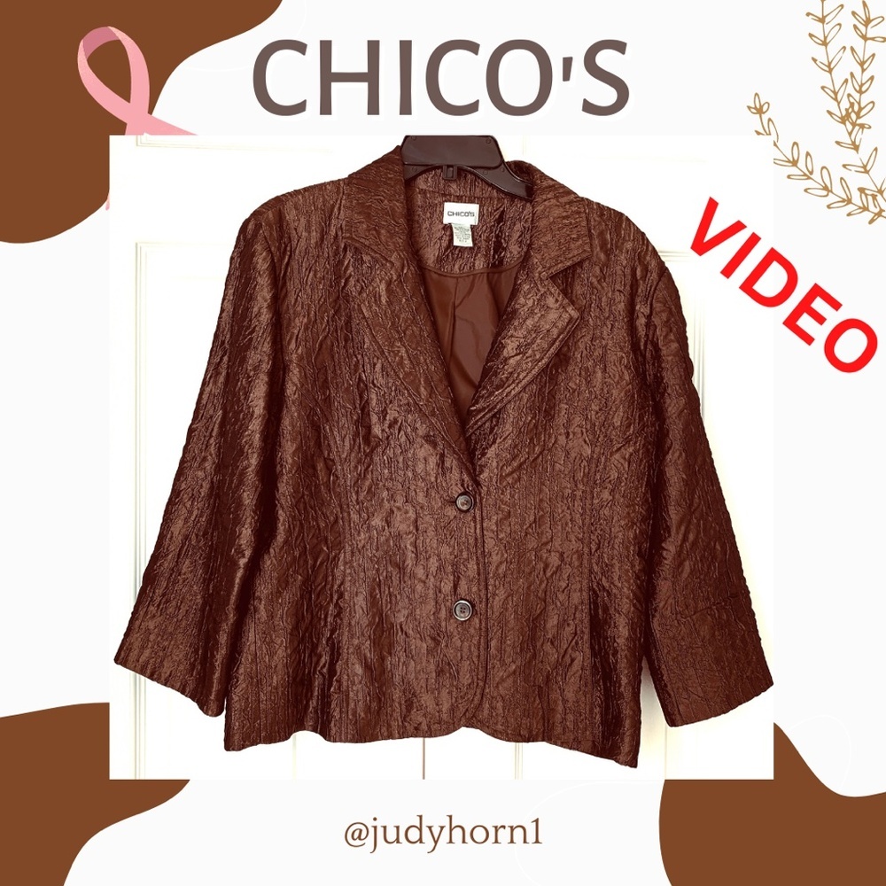 CHICO’S Traditional Two Button Lined Crinkle Blazer